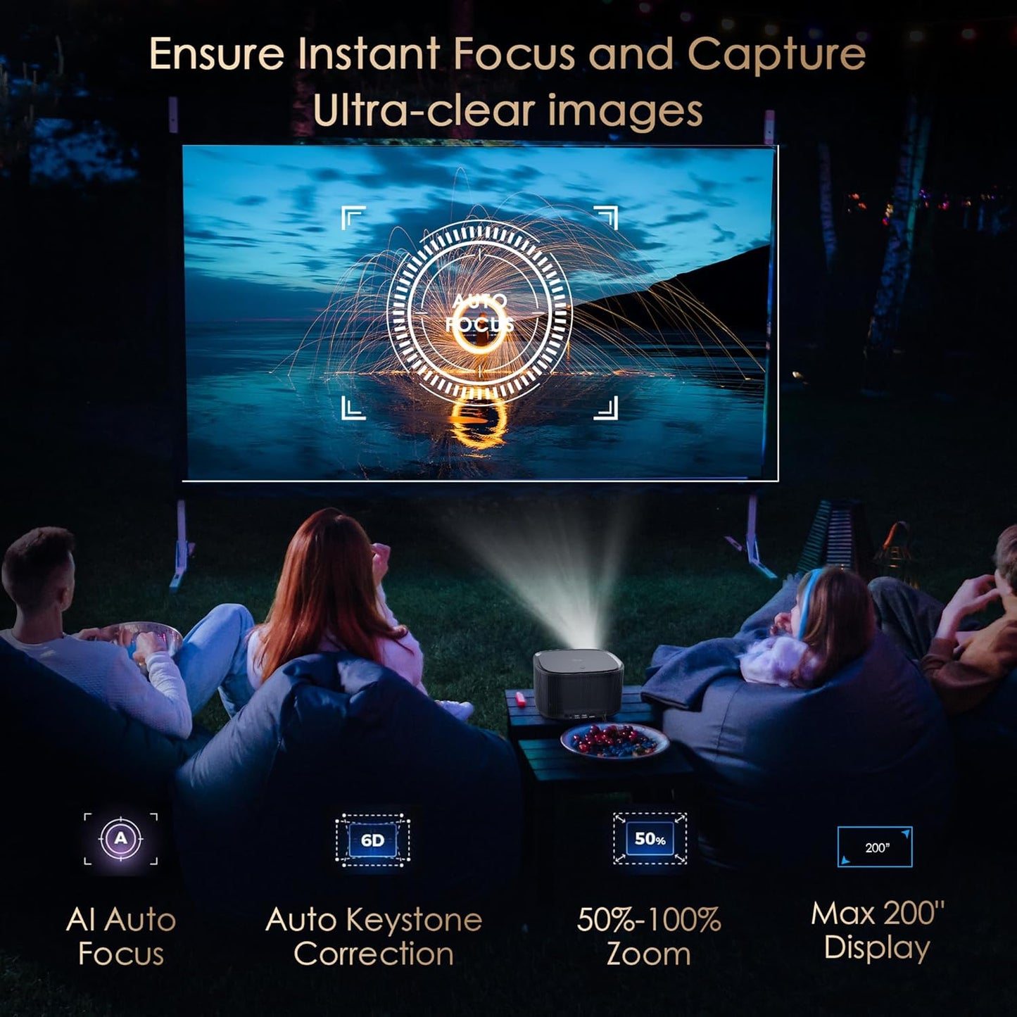 MEER 4K Smart Projector – WiFi Bluetooth, 500 ANSI, Auto Focus & Keystone