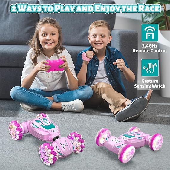 Hodurgyi Gesture-Sensing RC Stunt Car – Pink, 360° Drift, Gifts for Girls