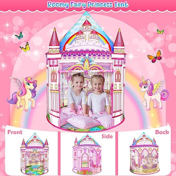 Rainbow Princess Play Tent for Girls – Unicorn Castle Indoor Playhouse