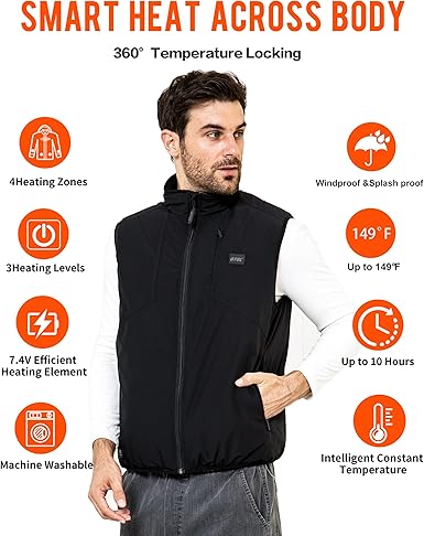 GTGL Men's Heated Vest - Lightweight Windproof Jacket with 7.4V Battery