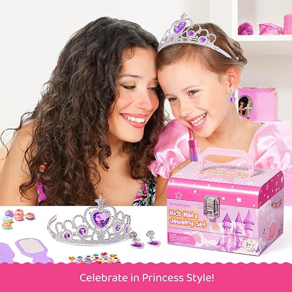 Kids Makeup Kit & Jewelry Box, Washable Cosmetics & DIY Jewelry Set