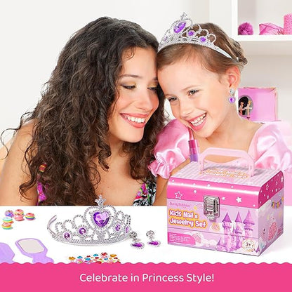 Kids Makeup Kit & Jewelry Box, Washable Cosmetics & DIY Jewelry Set