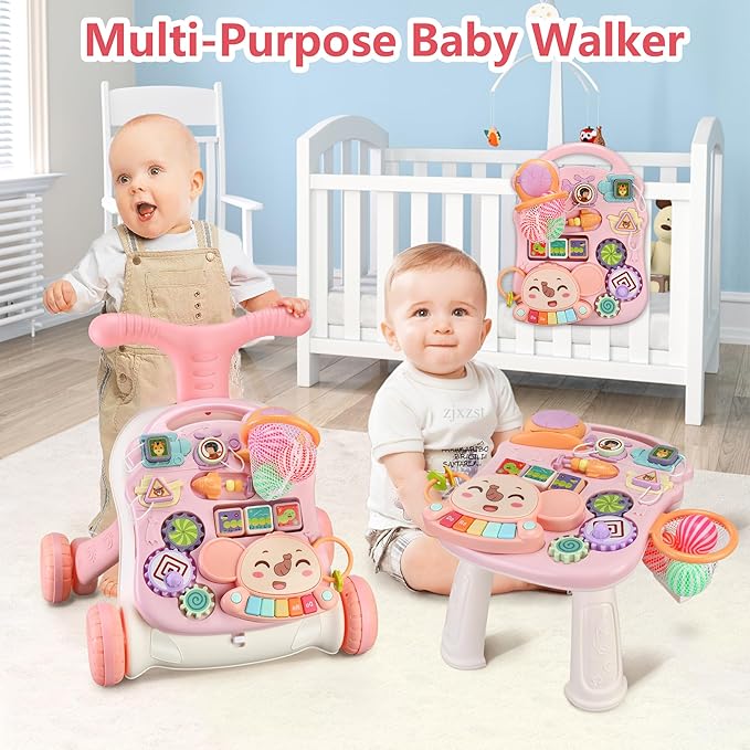 HAWEEK Baby Push Walker 3-in-1, Sit-to-Stand Activity Center with Music