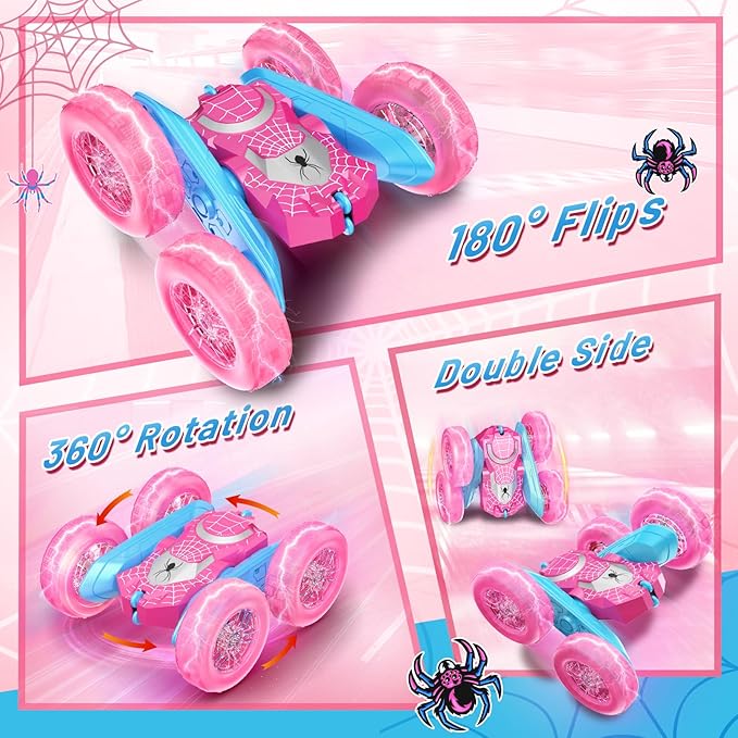 NQD Pink Remote Control Car for Girls | 360° Spin & Flip RC Stunt Car