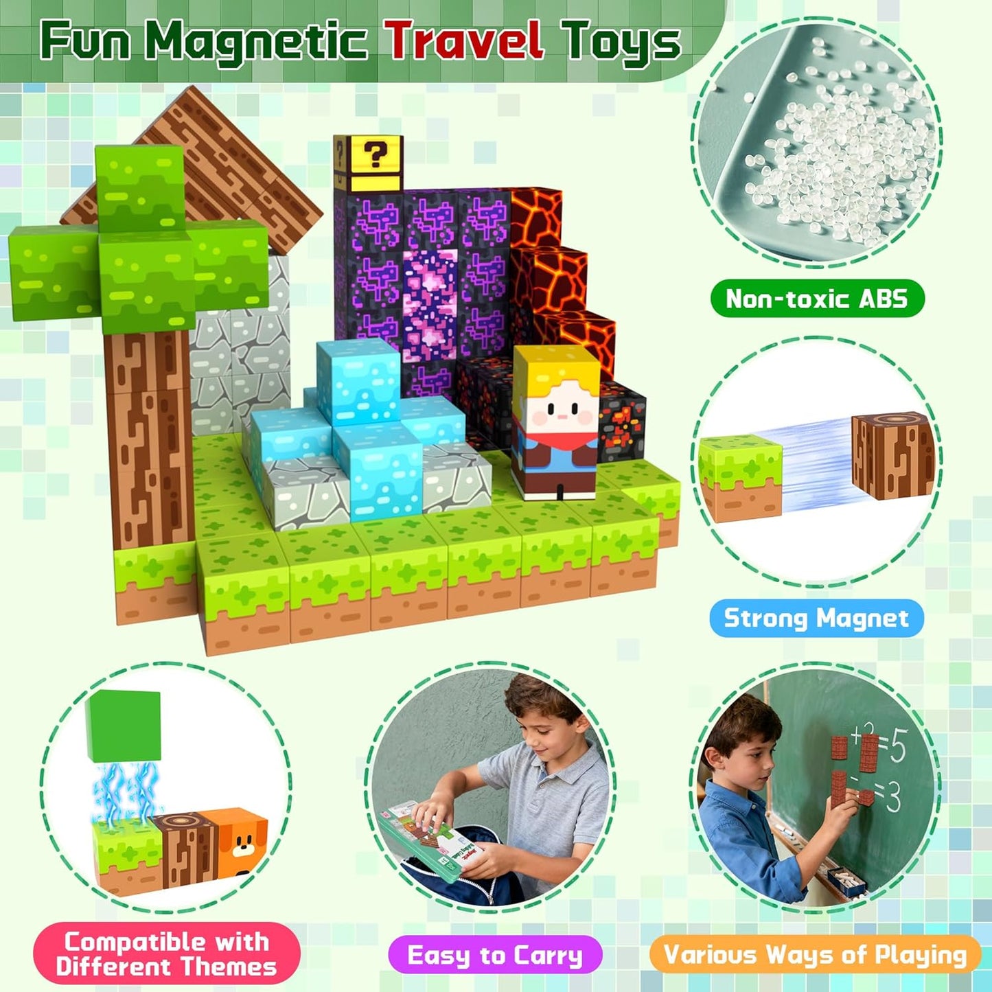 OUGUI 60-Piece Magnetic Blocks Toy Set for Kids Ages 4-8 STEM Learning Fun