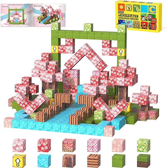 tinytrek 120-Piece Magnetic Building Blocks – Sakura-Themed STEM Toy