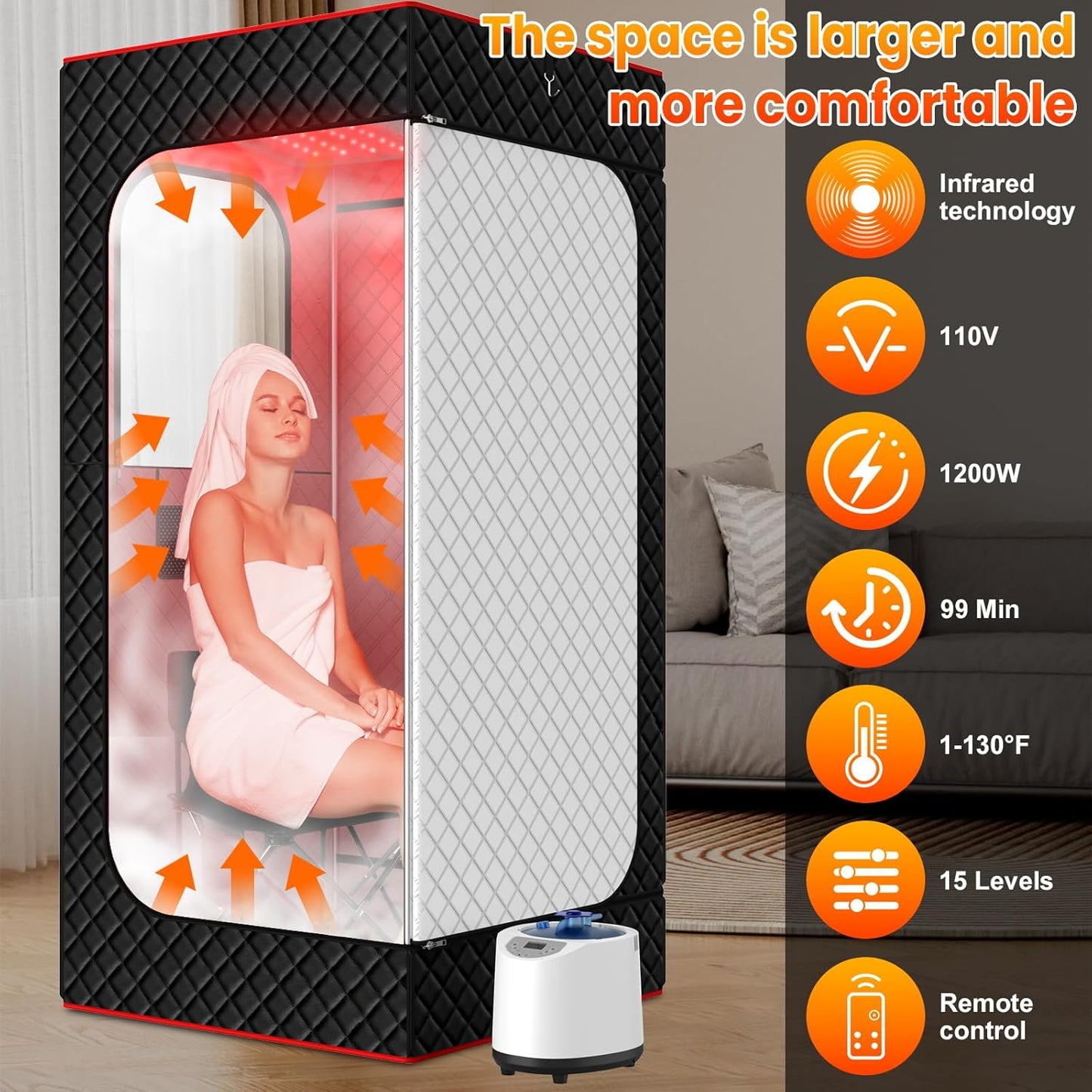 iTHERAU Infrared Steam Sauna Box with 660nm Red Light Therapy XL