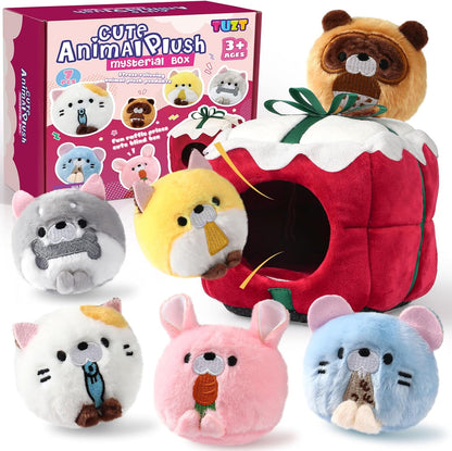 TUZT Mini Stuffed Animals Set with 6 Plush Toys & Carry Bag for Kids