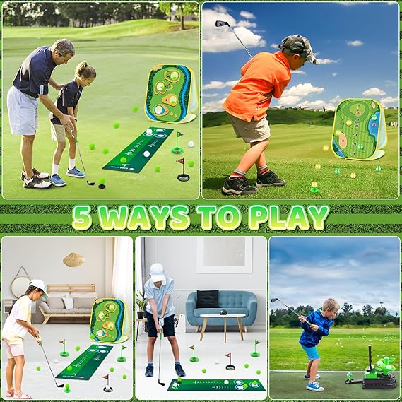 3-in-1 Toddler Golf Set – Adjustable Clubs, Chipping Board, Putting Mat