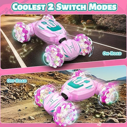 Hodurgyi Gesture-Sensing RC Stunt Car – Pink, 360° Drift, Gifts for Girls