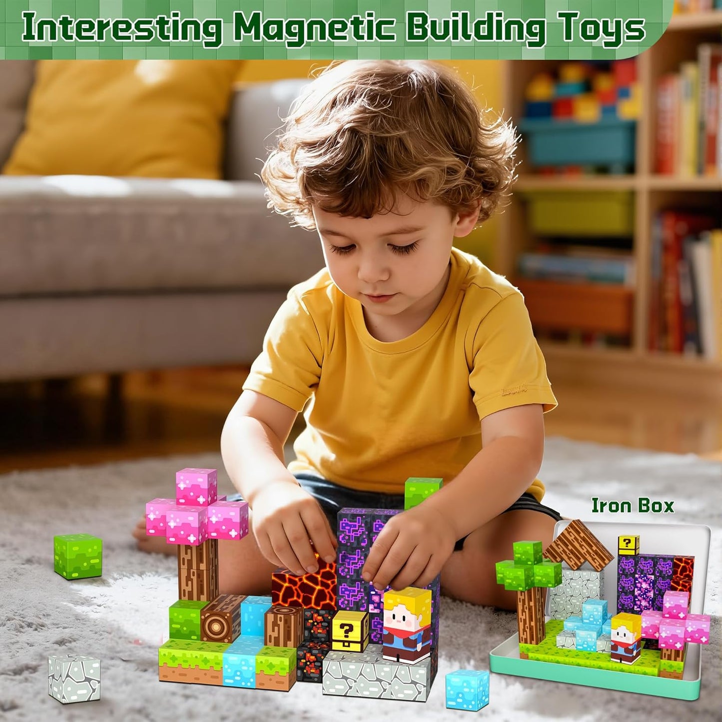 OUGUI 60-Piece Magnetic Blocks Toy Set for Kids Ages 4-8 STEM Learning Fun