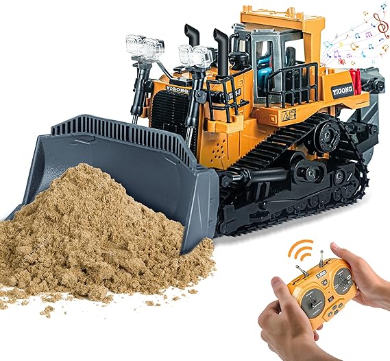 RC Bulldozer Toys for Boys, Remote Control Tractor with Metal Shovel, 3-7 Years