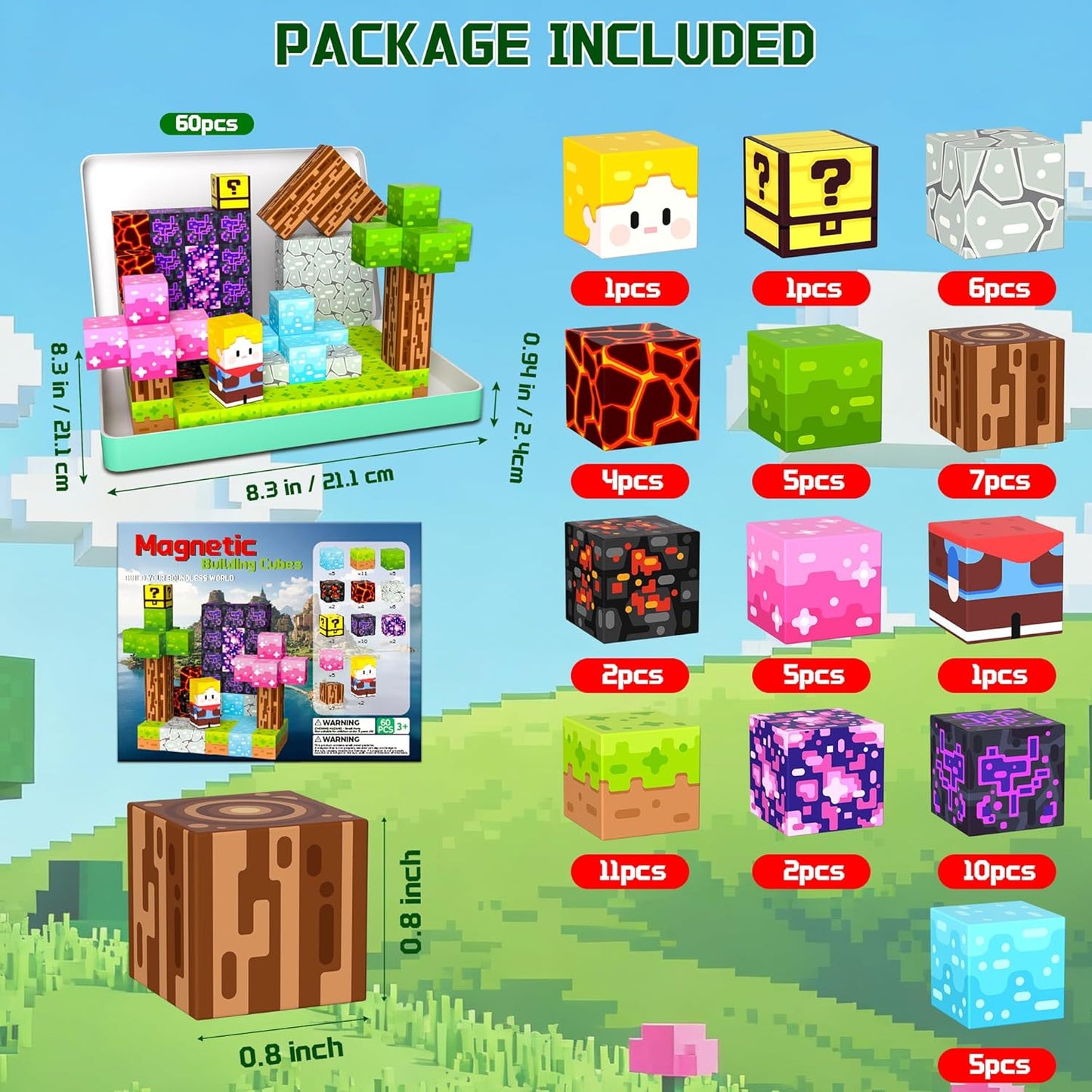 OUGUI 60-Piece Magnetic Blocks Toy Set for Kids Ages 4-8 STEM Learning Fun