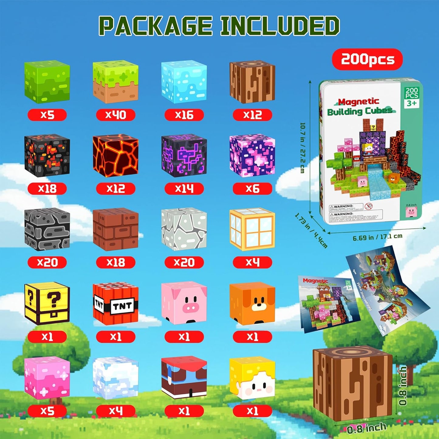 OUGUI 200 PCS Magnetic Blocks – Kids STEM Magnet Cubes Building Set