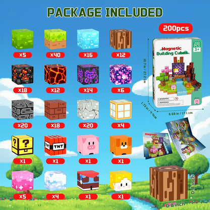OUGUI 200 PCS Magnetic Blocks – Kids STEM Magnet Cubes Building Set