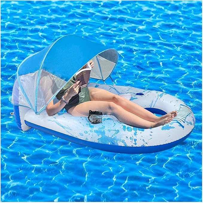 Inflatable Pool Float with Canopy UPF50+, Adult Heavy Duty Pool Lounger