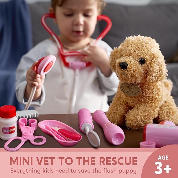 Vet Playset for Girls – 22 PCS Doctor Kit with Dog Toy, Lights & Sounds