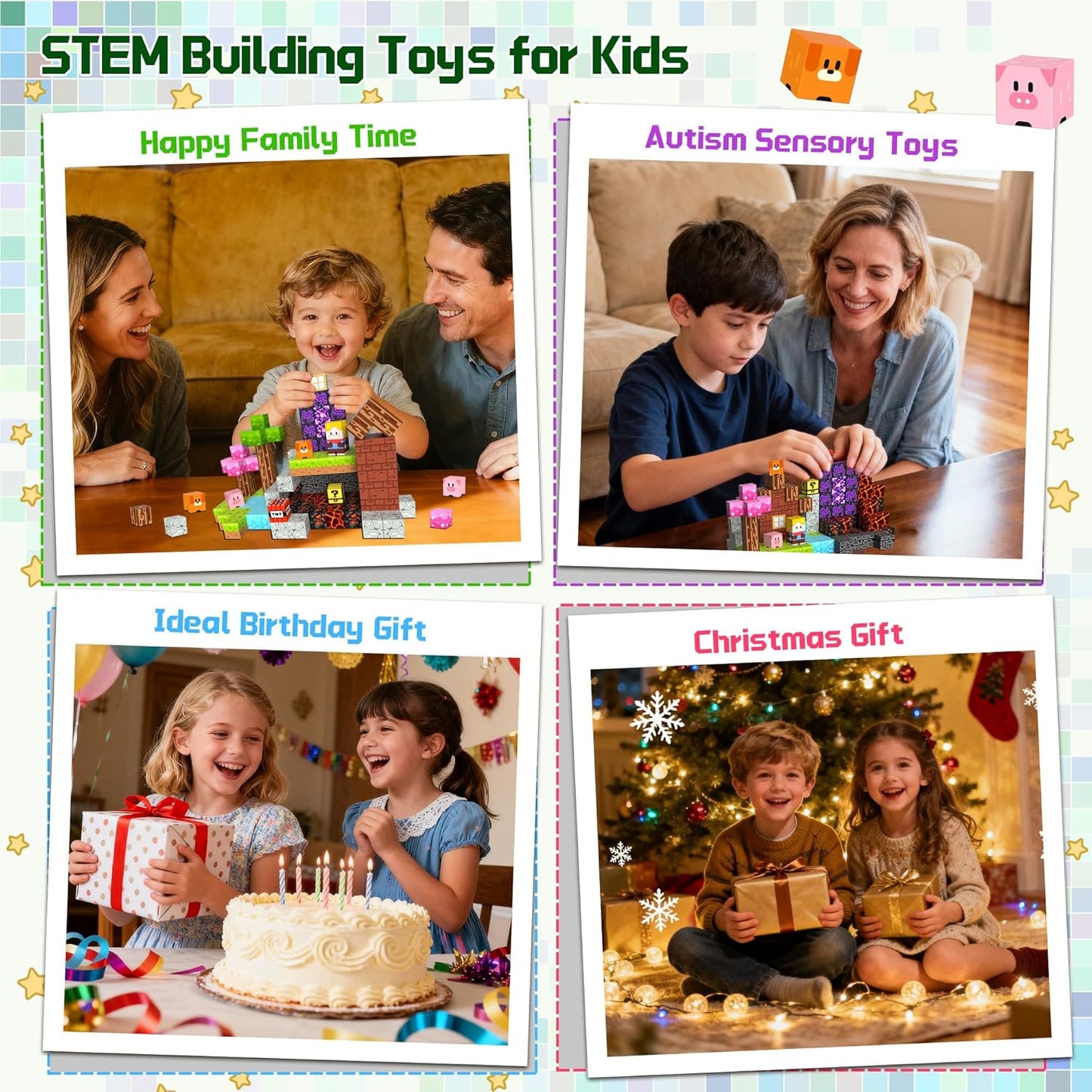 OUGUI 200 PCS Magnetic Blocks – Kids STEM Magnet Cubes Building Set