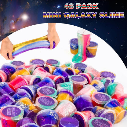 WUJYLY 46-Pack Galaxy Slime Party Favors for Kids Non-Sticky Stress Relief