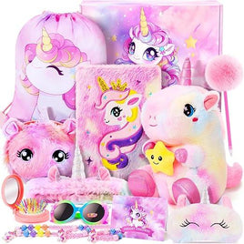 Unicorn Gifts Set for Girls - 12PCS Plush, Diary, Glowing Blanket & More