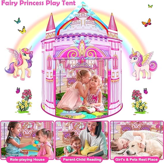 Rainbow Princess Play Tent for Girls – Unicorn Castle Indoor Playhouse