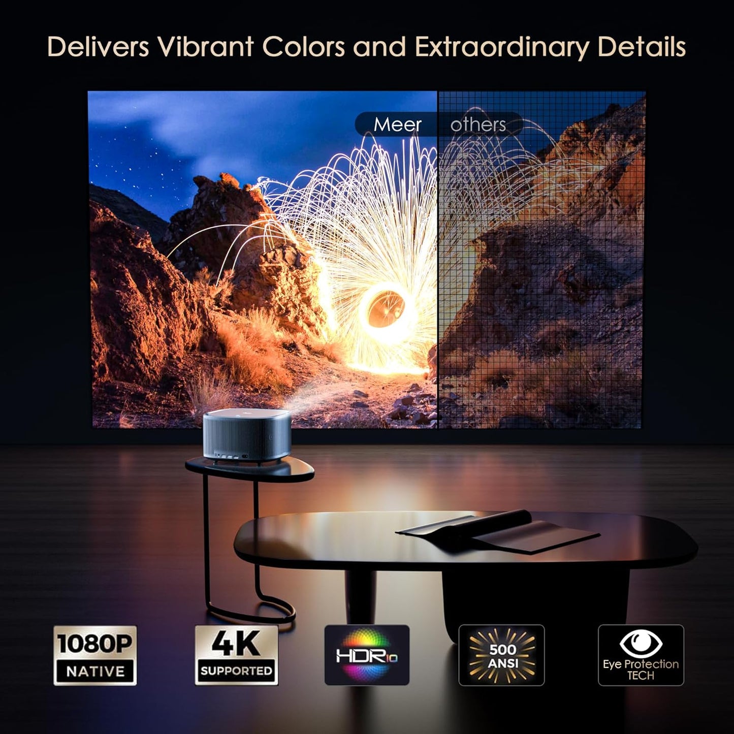 MEER 4K Smart Projector – WiFi Bluetooth, 500 ANSI, Auto Focus & Keystone