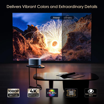 MEER 4K Smart Projector – WiFi Bluetooth, 500 ANSI, Auto Focus & Keystone