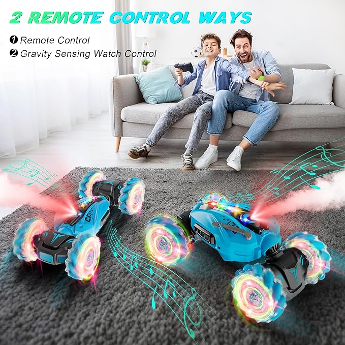 CoziBB Gesture Sensing RC Stunt Car, 360° Spins, Lights, Music & Spray