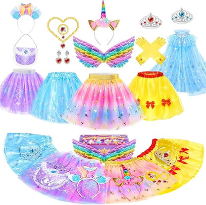 Princess Dress Up Set, Tutu Dresses, Capes, Crowns & Accessories Kit