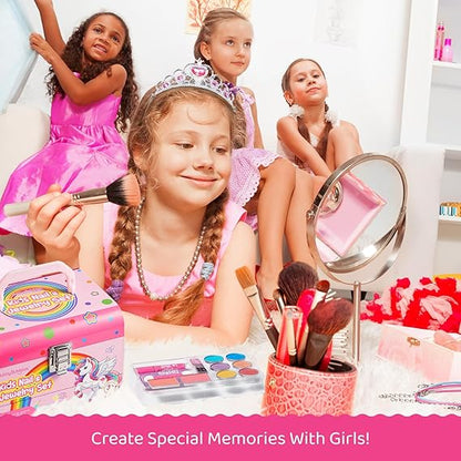 Kids Makeup Kit for Girls 4-12, Real Washable Cosmetics & DIY Jewelry Set