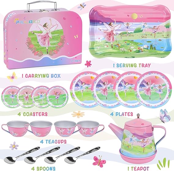 53-Piece Musical Kids Tea Party Set for Girls & Boys, Pretend Play Kitchen