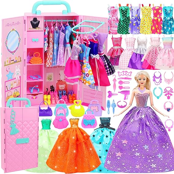 108Pcs Doll Closet Set with Dresses, Shoes, Accessories for 11.5" Dolls