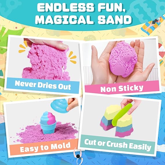 SMILESSKIDDO Sensory Bin - Ice Cream & Baking Set with 3.3lb Play Sand