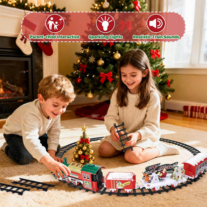 deAO Christmas Train Set with Lights & Sounds 4 Cars 12 Tracks Toy Gift