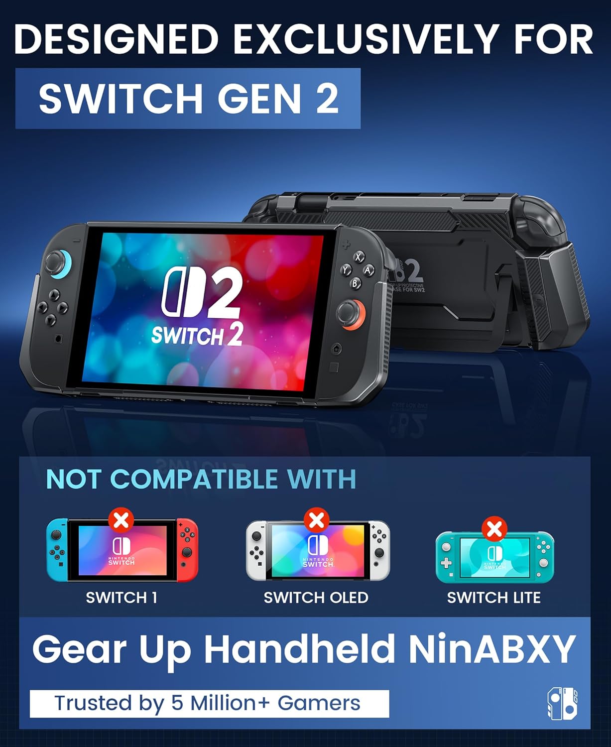 NinABXY Nintendo Switch 2 Case – Dockable, Shockproof, 1-Click Joy-Con Release