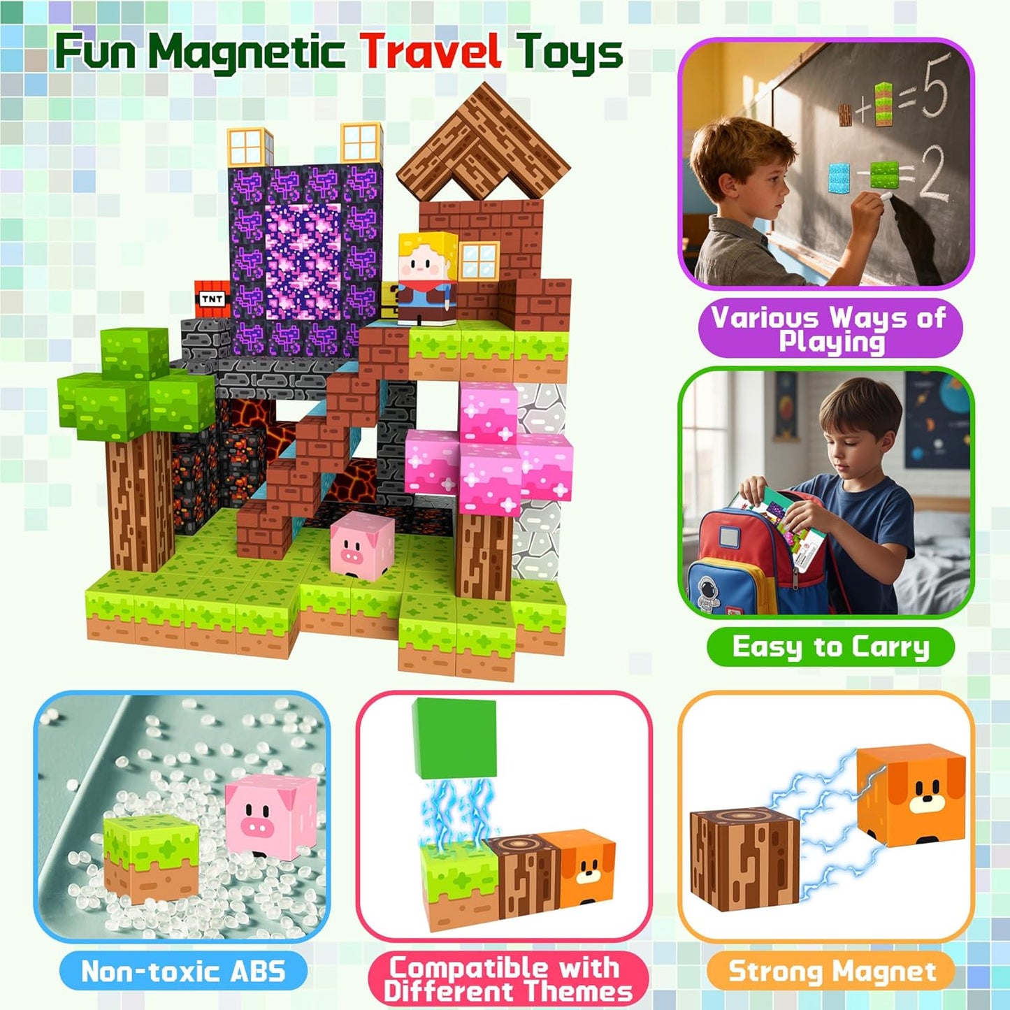 OUGUI 200 PCS Magnetic Blocks – Kids STEM Magnet Cubes Building Set