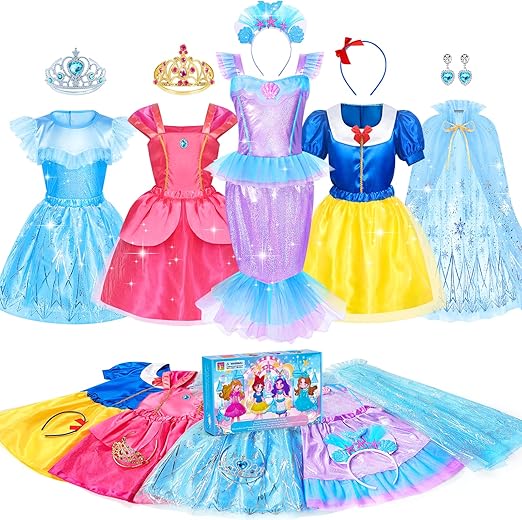 Princess Dress Up Set for Girls, Toddler Costume with Accessories Age 3-6