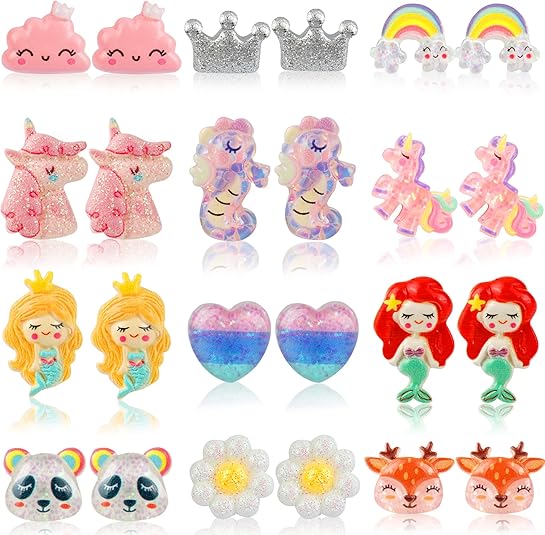 Sunxiner 12-Pair Clip-On Earrings Set for Girls Hypoallergenic Jewelry Gifts