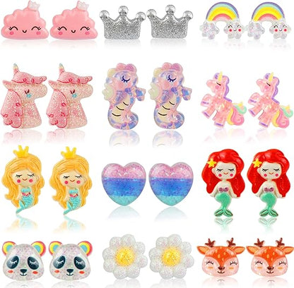 Sunxiner 12-Pair Clip-On Earrings Set for Girls Hypoallergenic Jewelry Gifts