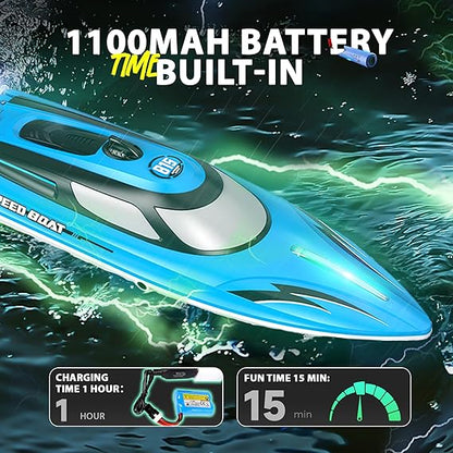 BEZGAR 14" High-Speed RC Boat with LED Lights & 25 KMH – Waterproof Toy