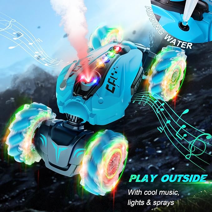 CoziBB Gesture Sensing RC Stunt Car, 360° Spins, Lights, Music & Spray