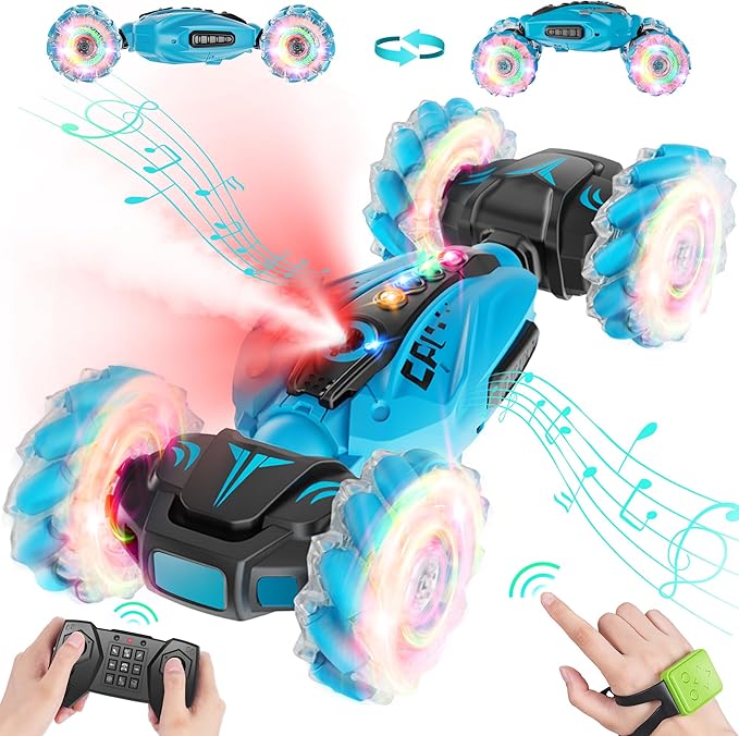 CoziBB Gesture Sensing RC Stunt Car, 360° Spins, Lights, Music & Spray