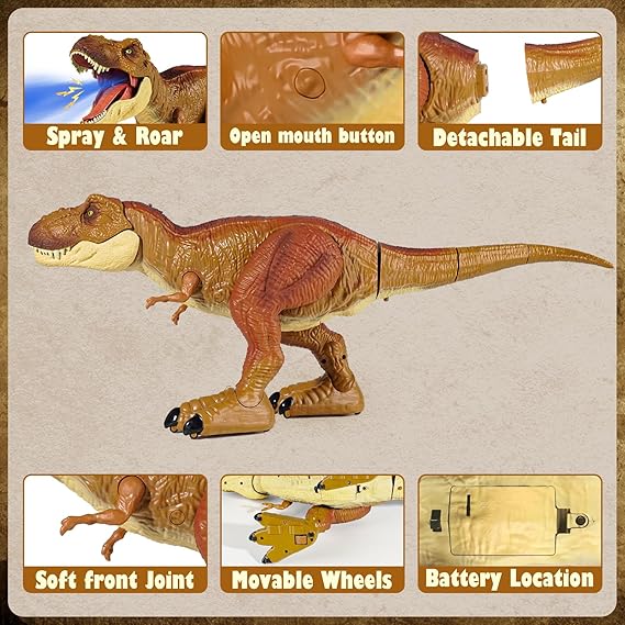 Tyrannosaurus RC Dinosaur Toy for Kids, Mist Spray, Roar & Adjustable Speed