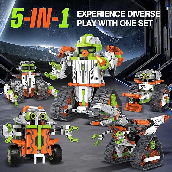 5-in-1 STEM Robot Building Kit for Kids – Remote & APP Controlled, 539pcs