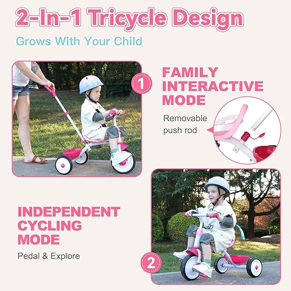 Liberry 2-in-1 Toddler Tricycle for Kids Age 2-4 with Push Handle