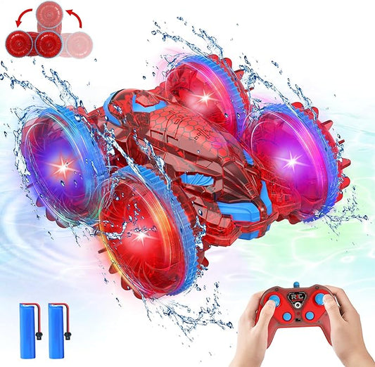 Spider Amphibious RC Car for Kids, Waterproof LED 4WD Stunt Car