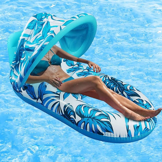 Hilivesnature Adult Water Lounger with Awning, PVC Floating Hammock