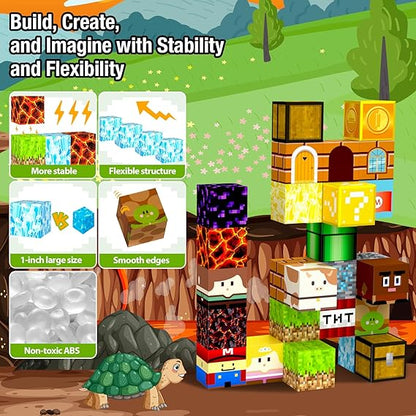 APLX Magnetic Blocks Set - Build Mine & Castle World, STEM Toys for Kids 3+