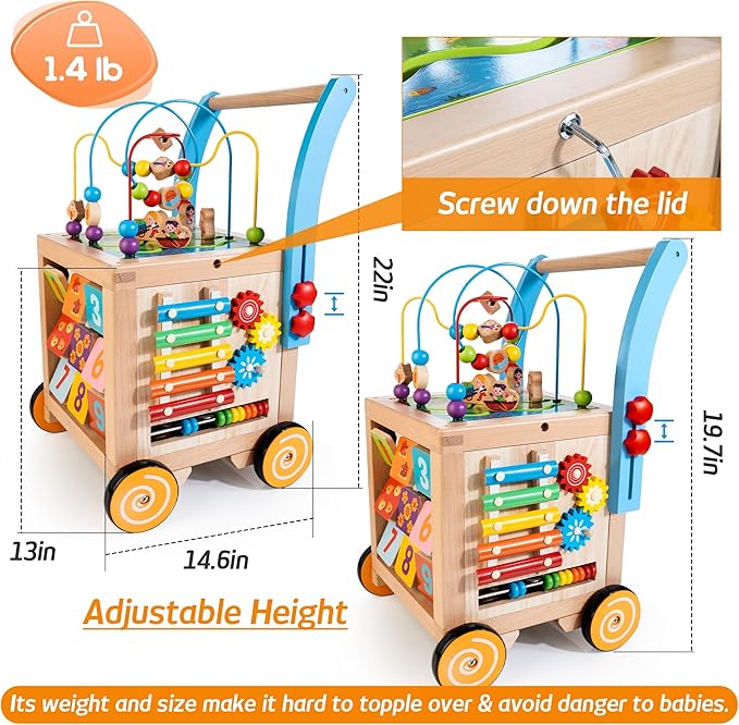 Wooden Baby Walker – 9-in-1 Montessori Activity Cube, Sit-to-Stand Toy