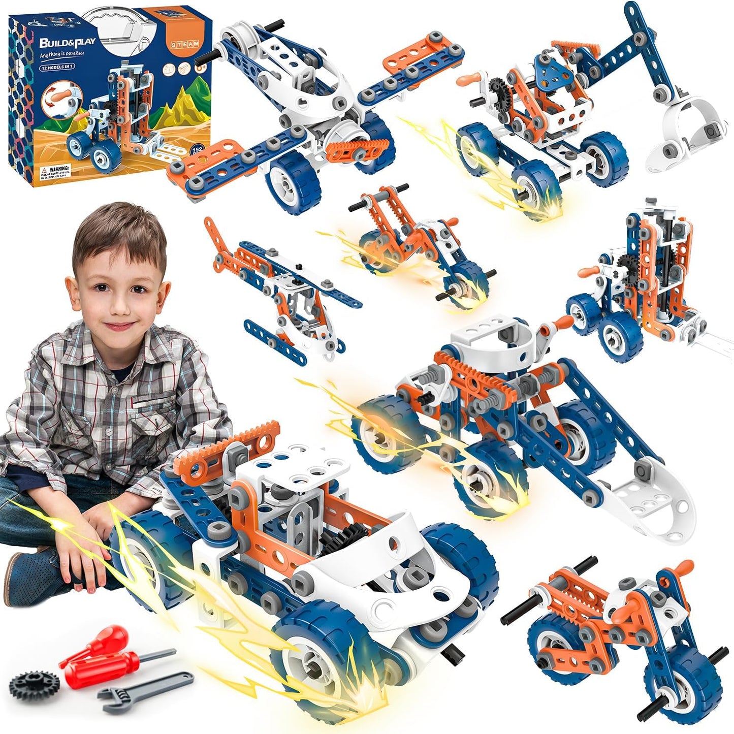 SMILESSKIDDO 12-in-1 STEM Building Toys 152 PCS for Kids Ages 4–8